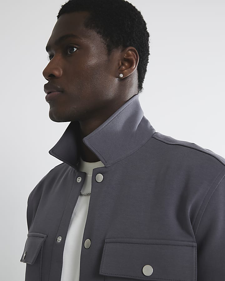 Grey Slim Fit Long Sleeve Overshirt