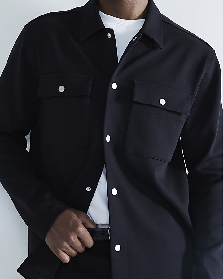 Black Slim Fit Long Sleeve Overshirt
