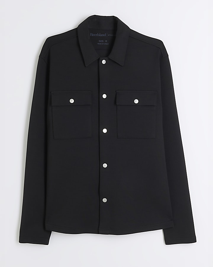 Black Slim Fit Long Sleeve Overshirt