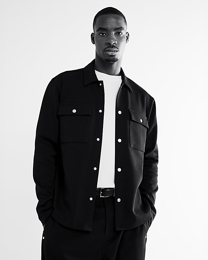 Black Slim Fit Long Sleeve Overshirt