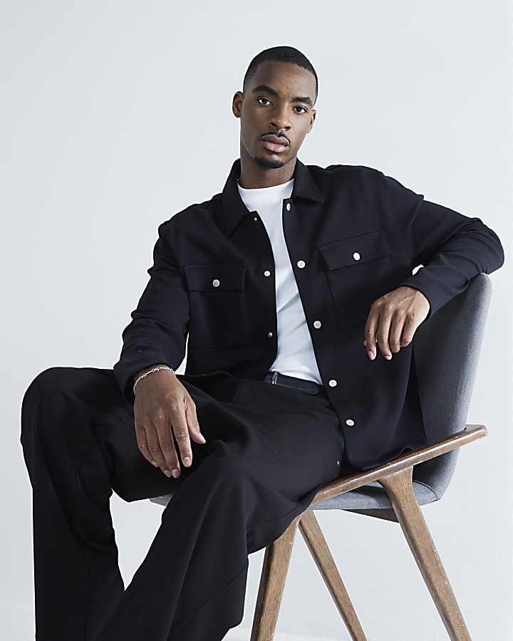 Black Slim Fit Long Sleeve Overshirt