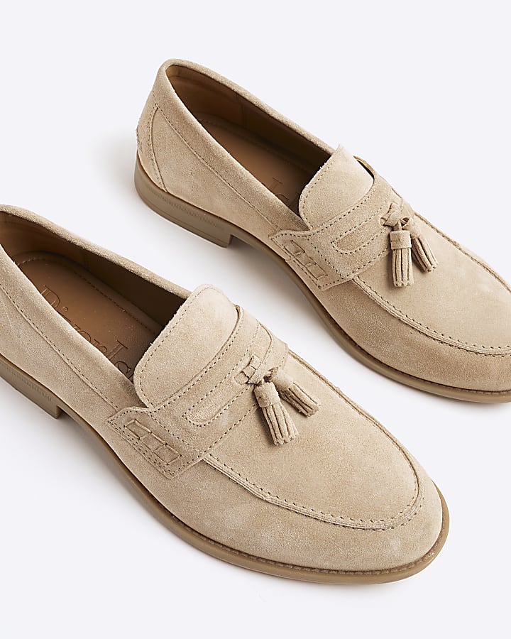 Stone Suede Tassel Loafers