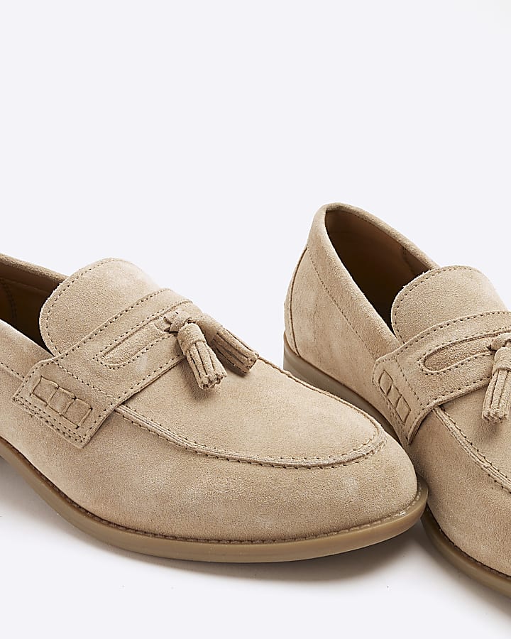 Stone Suede Tassel Loafers