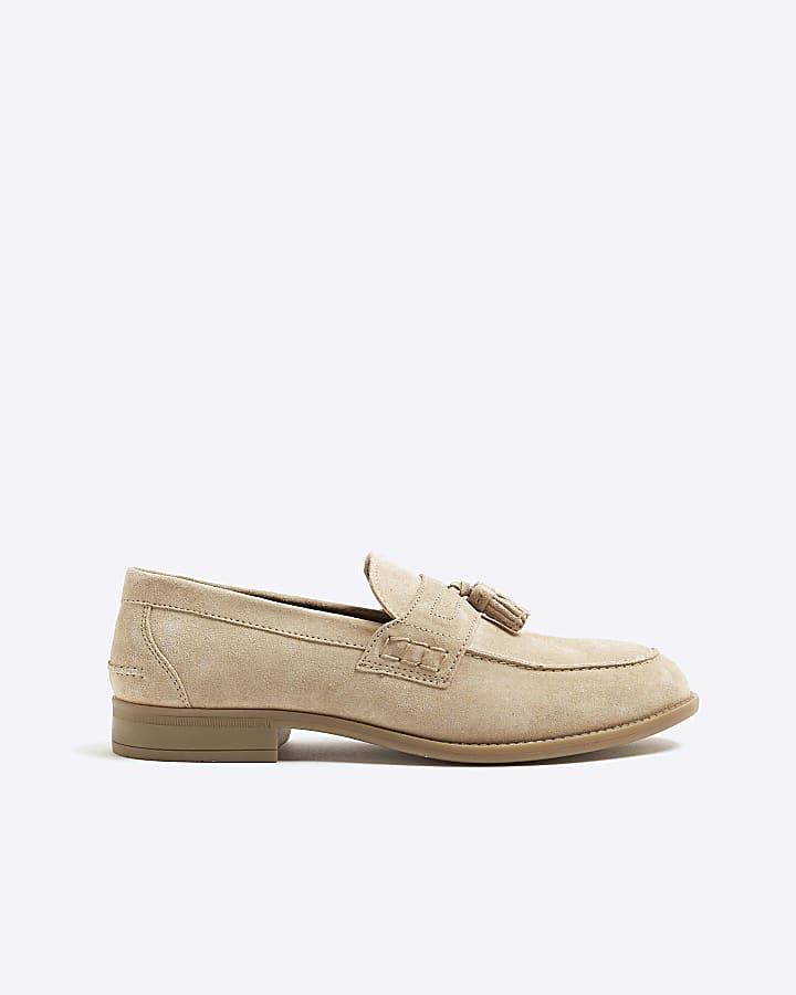 Stone Suede Tassel Loafers