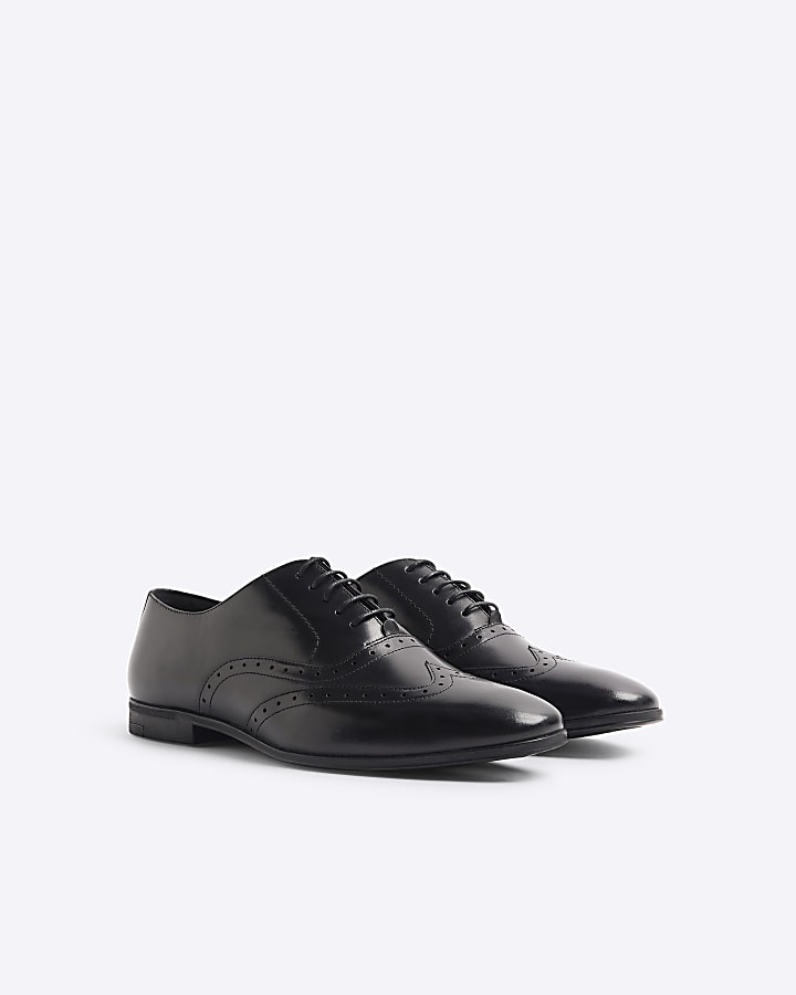 Black Leather Wide Fit Oxford Brogues