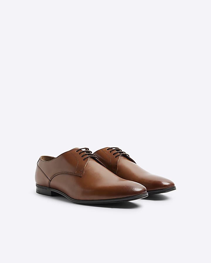 Brown Leather Wide Fit Derby Shoes