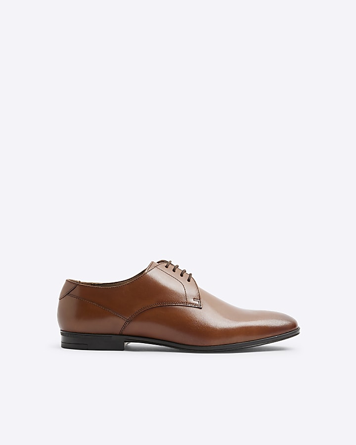 Brown Leather Wide Fit Derby Shoes