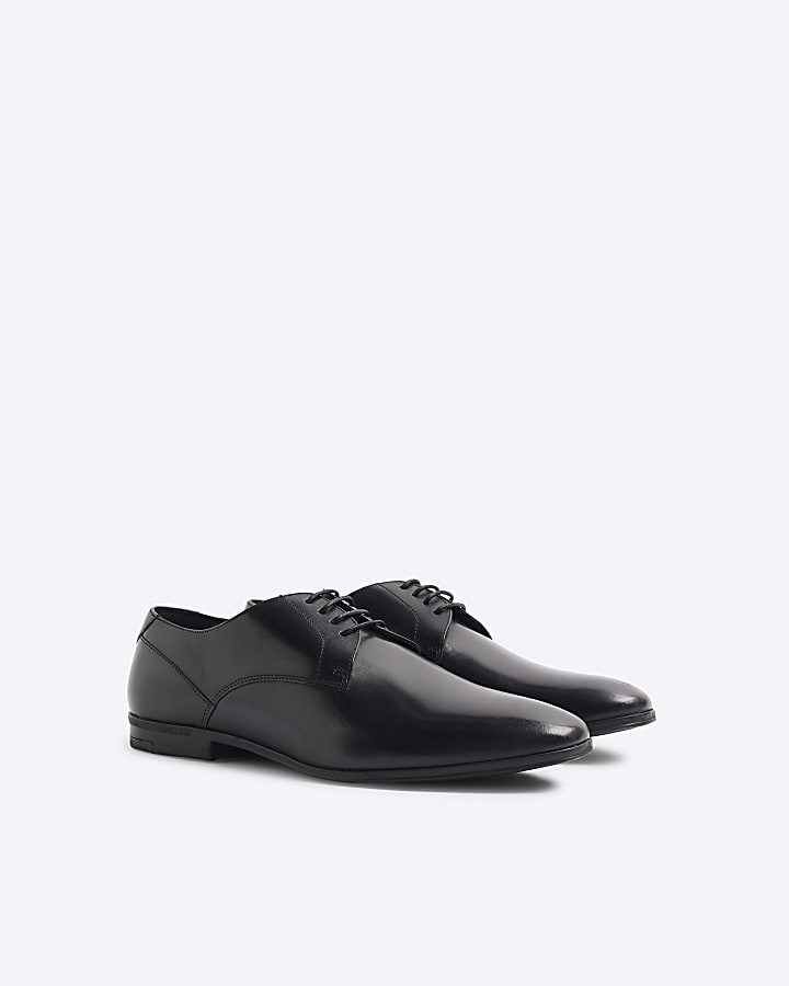 Black Leather Wide Fit Derby Shoes