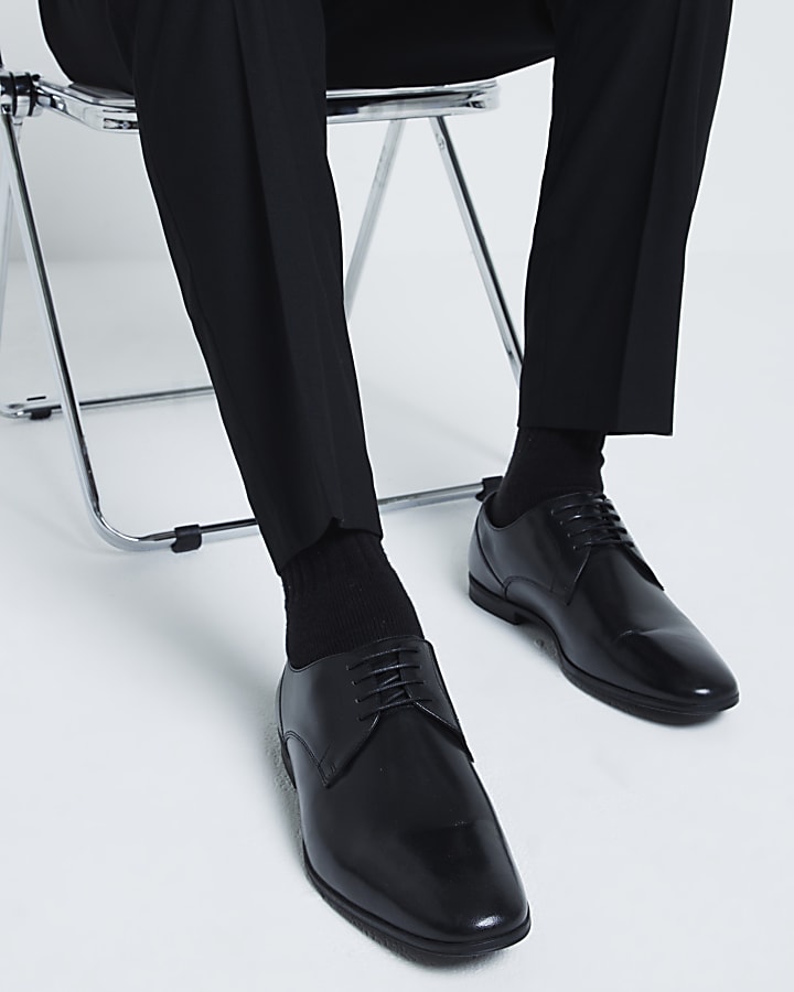 Black Leather Wide Fit Derby Shoes