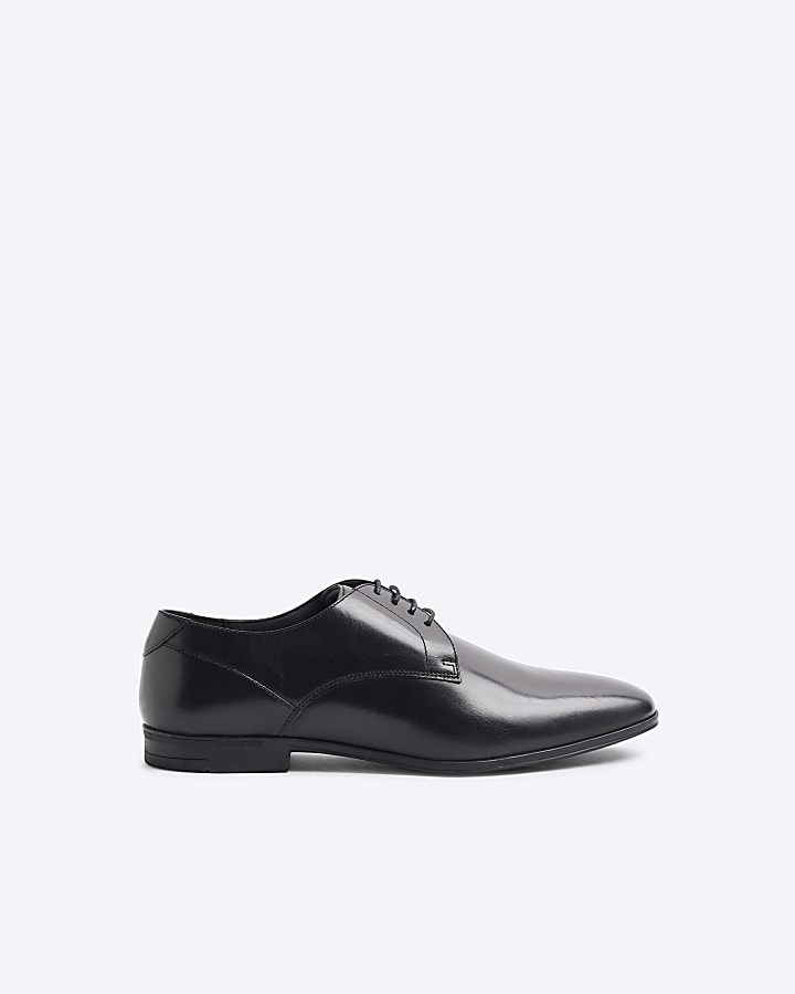 Black Leather Wide Fit Derby Shoes