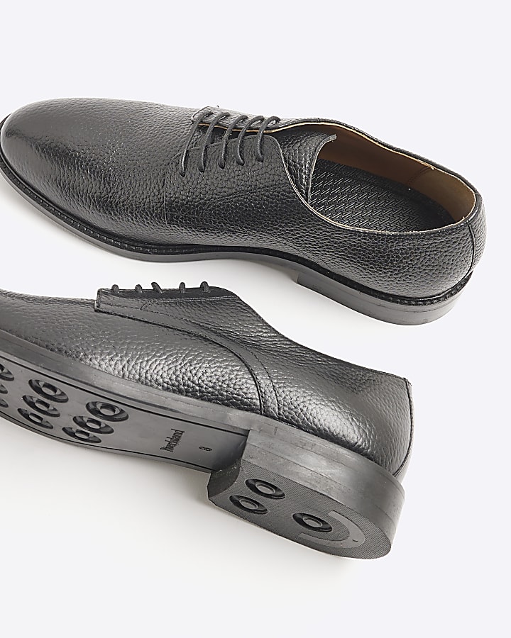 Black Leather Textured Derby Shoes