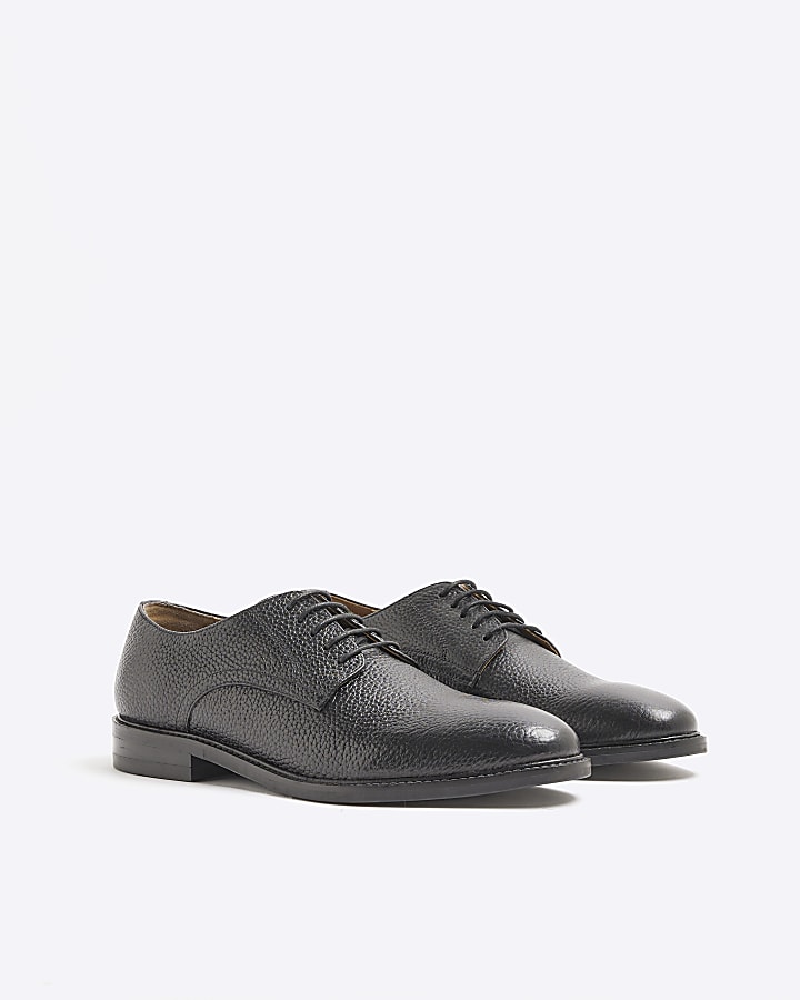 Black Leather Textured Shoes