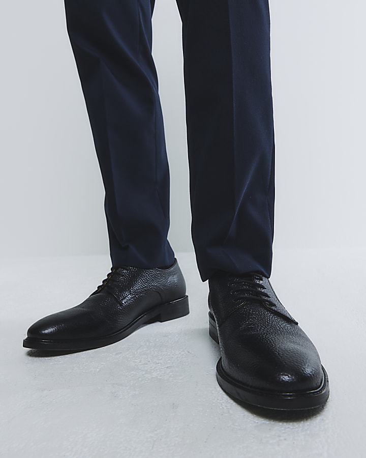 Black Leather Textured Derby Shoes