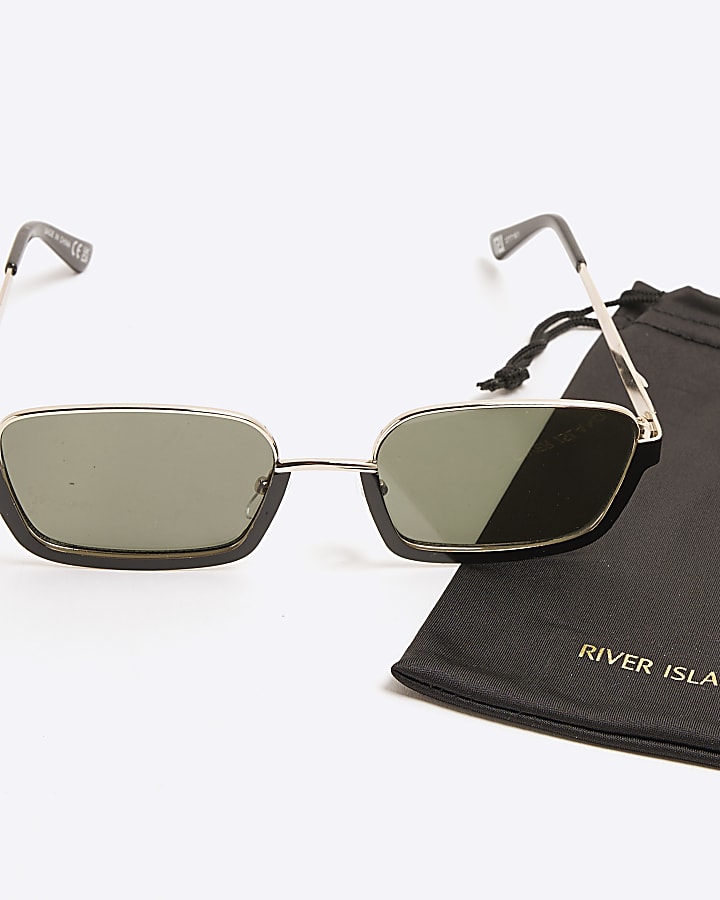 Black Half Rimless Slim Sunglasses