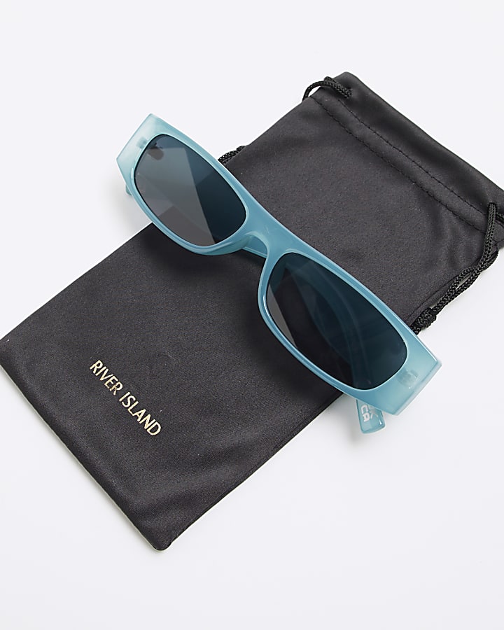 Blue Skinny Rectangle Sunglasses