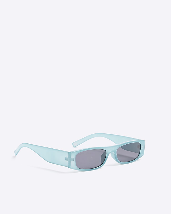 Blue Skinny Rectangle Sunglasses