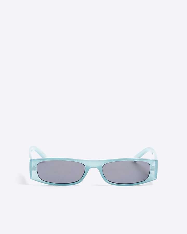 Blue Skinny Rectangle Sunglasses