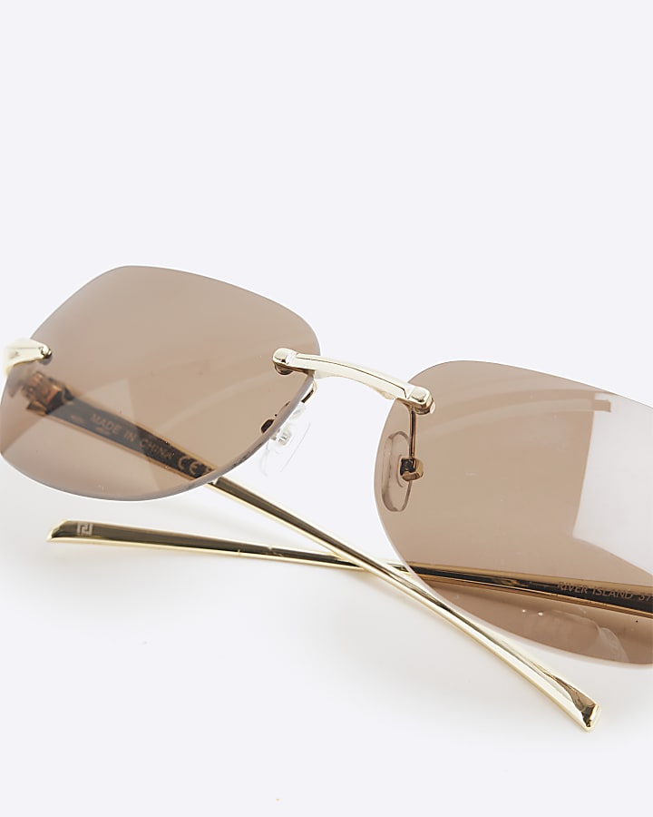 Gold Rimless Square Sunglasses