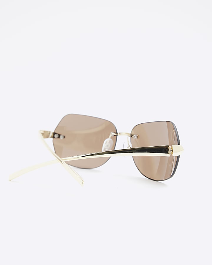 Gold Rimless Square Sunglasses