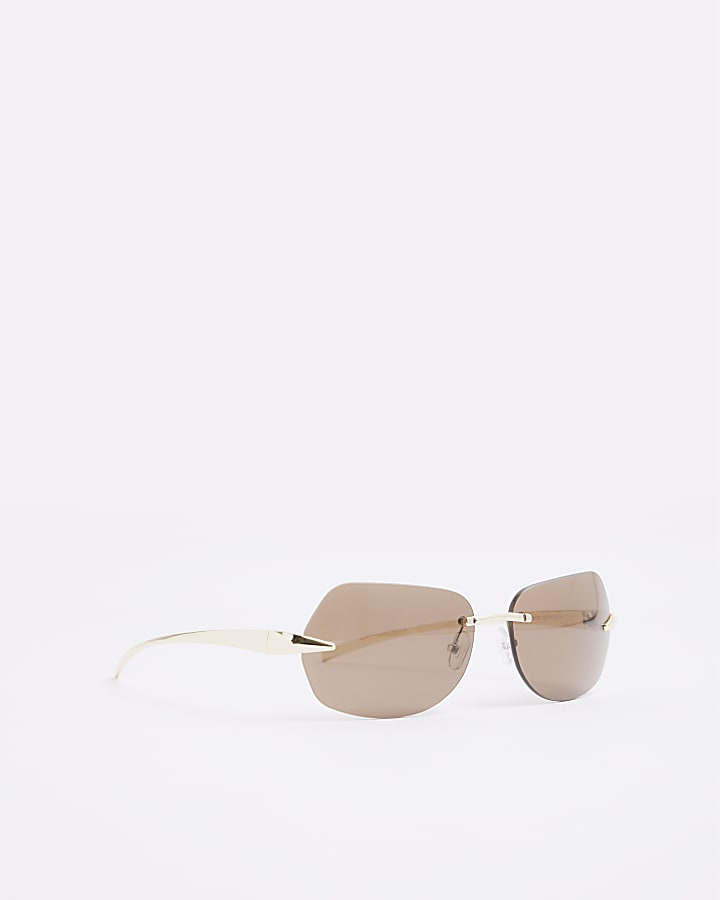 Gold Rimless Square Sunglasses