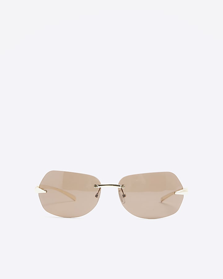 Gold Rimless Square Sunglasses