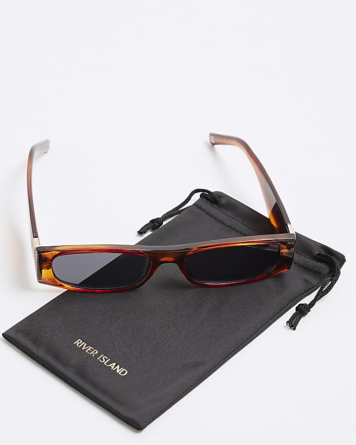 Brown Skinny Rectangle Sunglasses