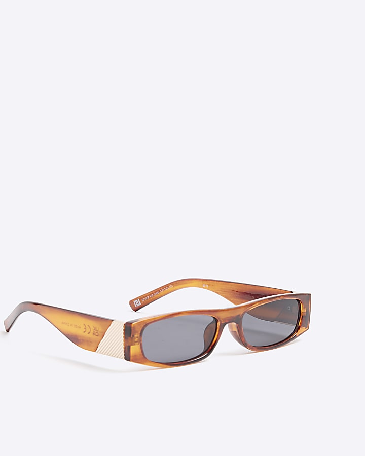 Brown Skinny Rectangle Sunglasses