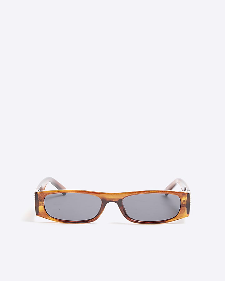 Brown Skinny Rectangle Sunglasses