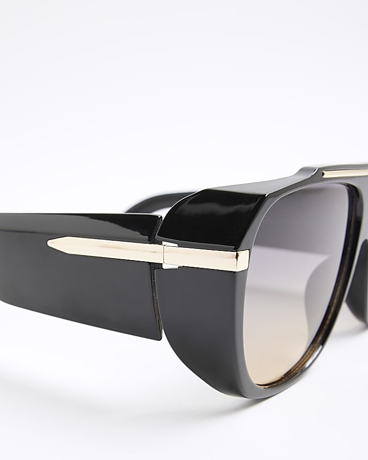 Black Ombre Lense Chunky Aviator Sunglasses