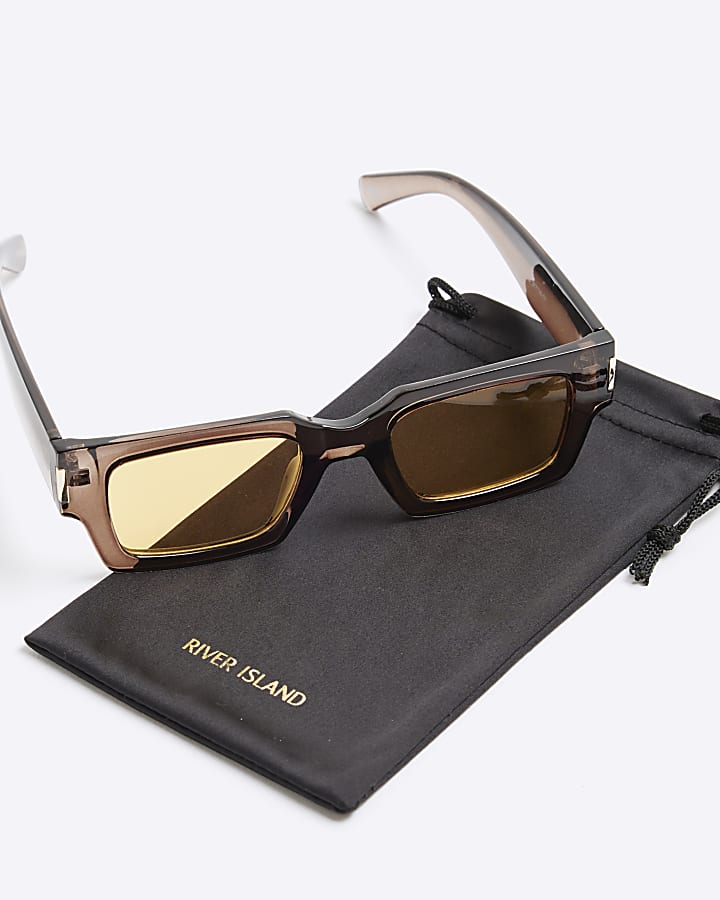 Brown Plastic Chunky Square Sunglasses