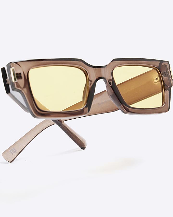 Brown Plastic Chunky Square Sunglasses