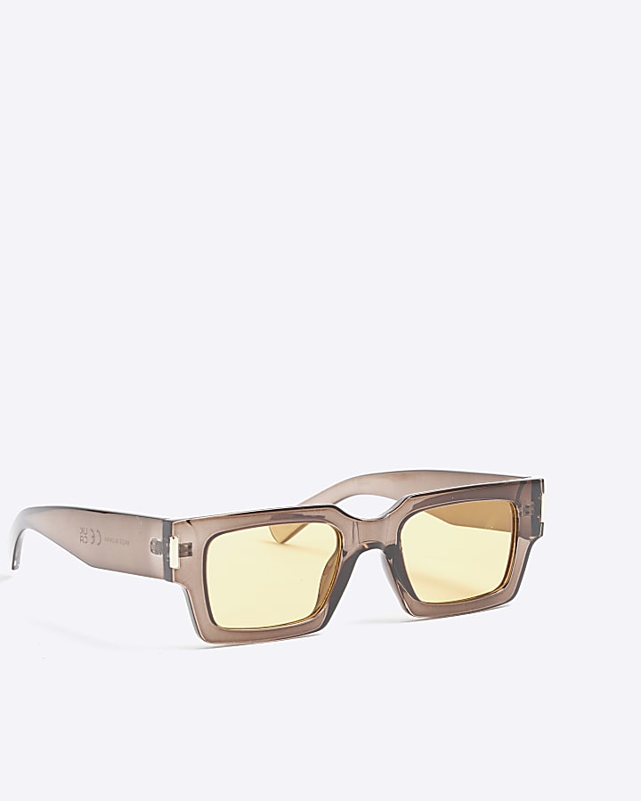 Brown Plastic Chunky Square Sunglasses