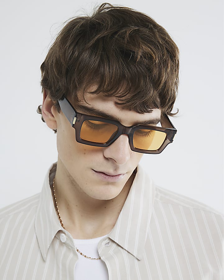 Brown Plastic Chunky Square Sunglasses