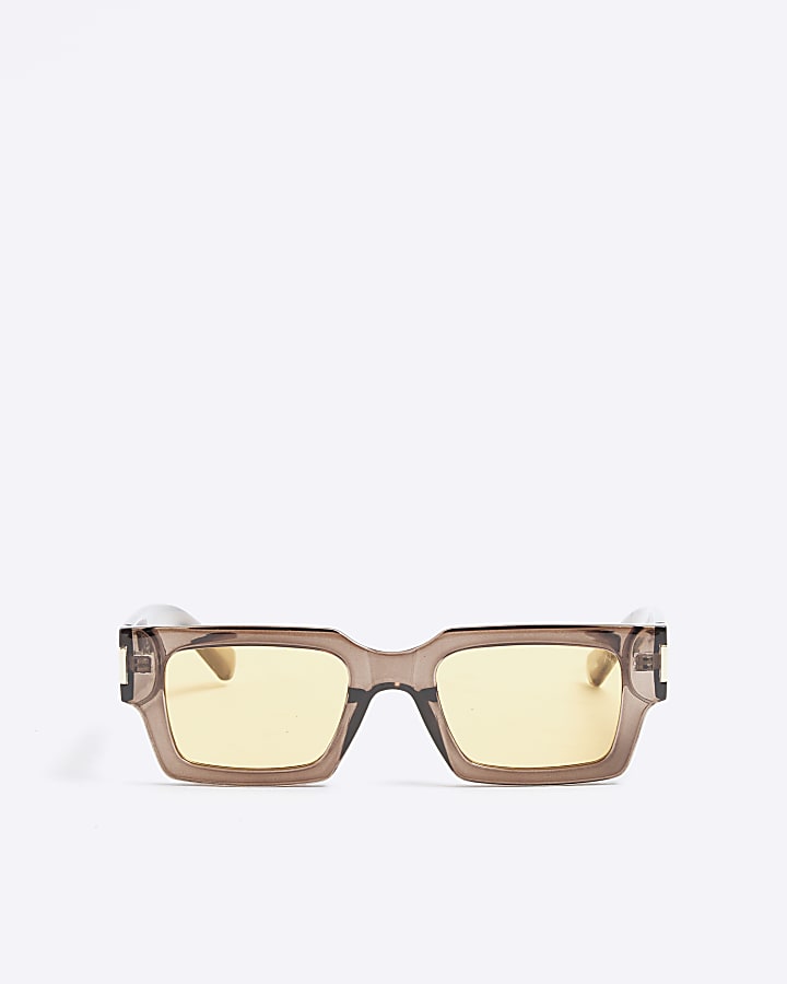 Brown Plastic Chunky Square Sunglasses