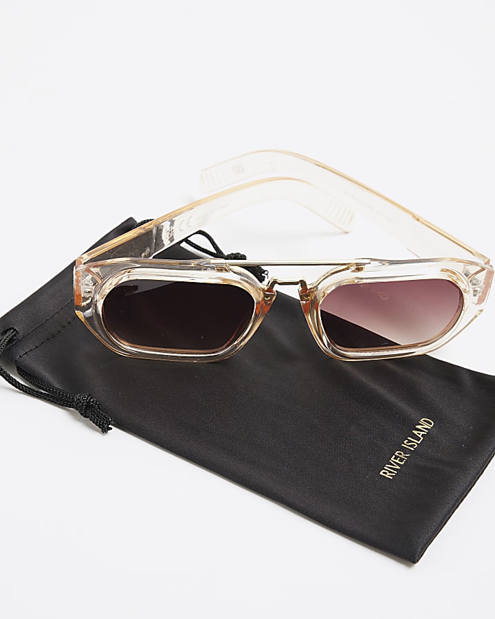 Beige Metal Rim Square Sunglasses