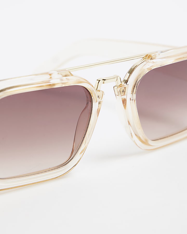 Beige Metal Rim Square Sunglasses