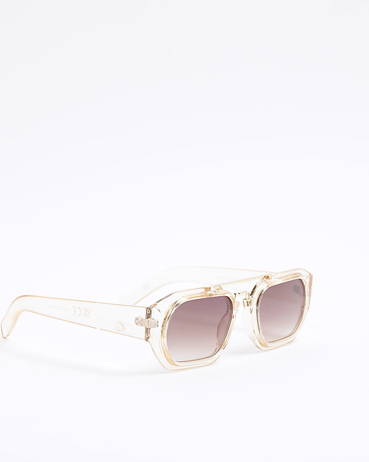 Beige Metal Rim Square Sunglasses