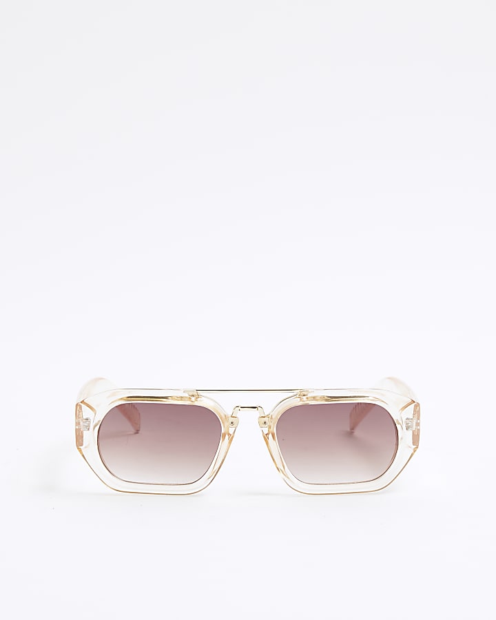 Beige Metal Rim Square Sunglasses