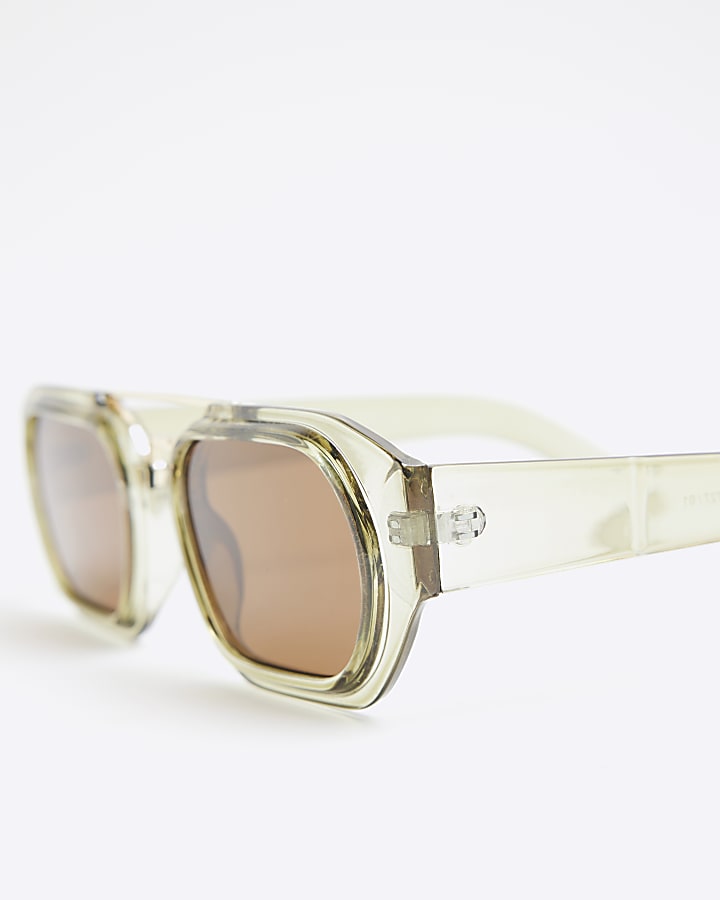 Green Square Metal Brow Bar Sunglasses