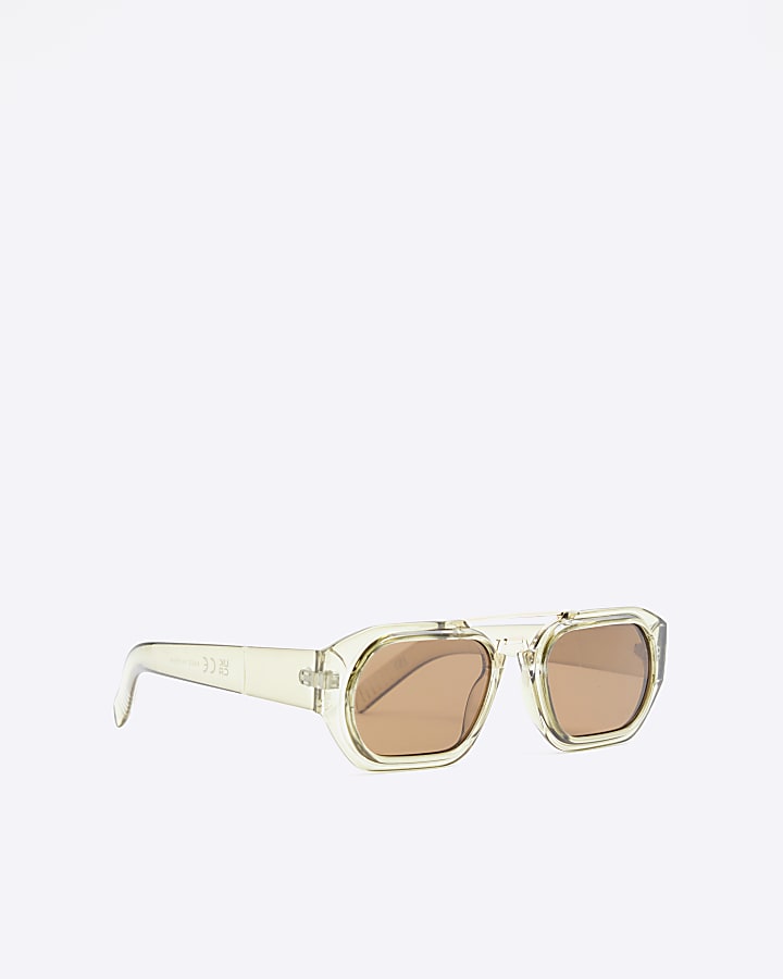 Green Square Metal Brow Bar Sunglasses