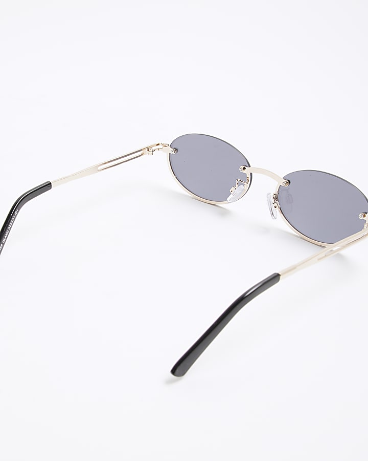 Black Rimless Metal Oval Sunglasses