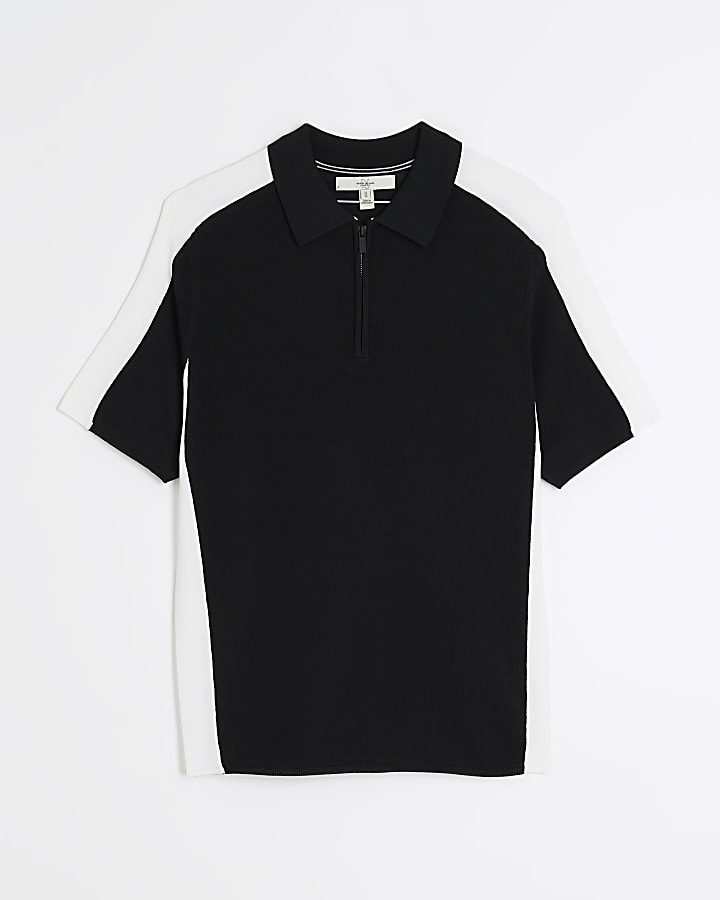 Black Short Sleeve Colour Blocked Polo Shirt