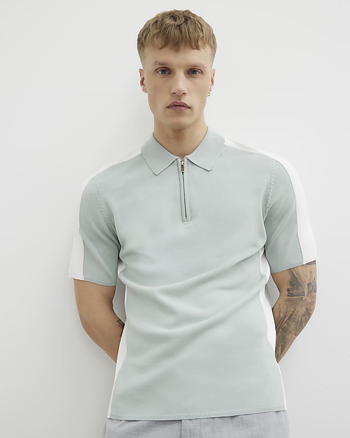 Green Short Sleeve Colour Blocked Polo Shirt