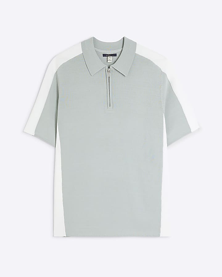 Green Short Sleeve Colour Blocked Polo Shirt