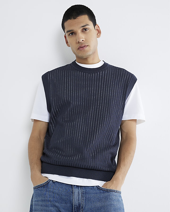 Navy Slim Fit Sleeveless Knit Tank Top