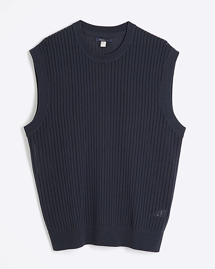 Navy Sleeveless Knit Tank Top