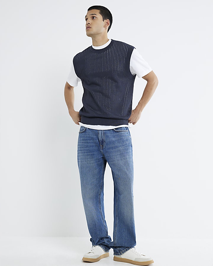 Navy Slim Fit Sleeveless Knit Tank Top