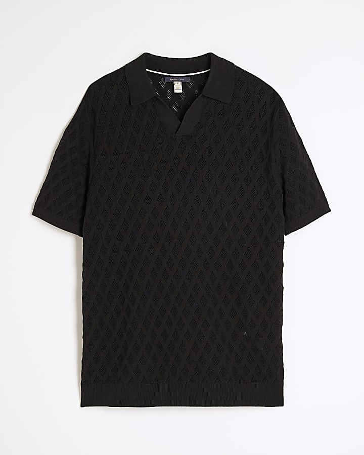 Black Short Sleeve Textured Shirt