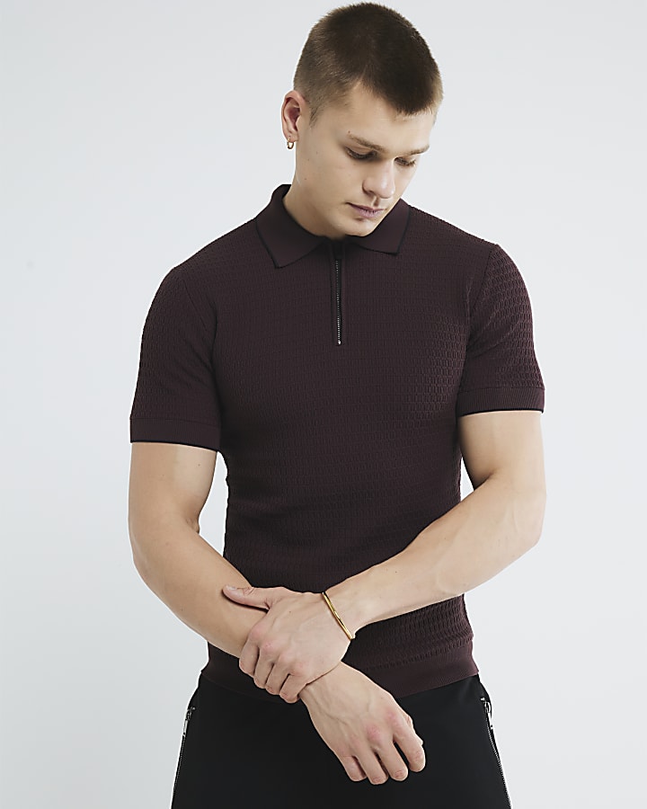 Red Muscle Fit Textured Tipped Polo Shirt