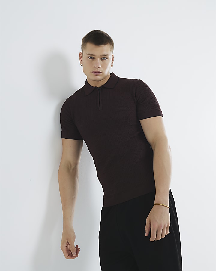 Red Muscle Fit Textured Tipped Polo Shirt